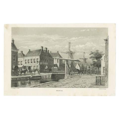 Antique Print of Drachten, Friesland, the Netherlands, 1875