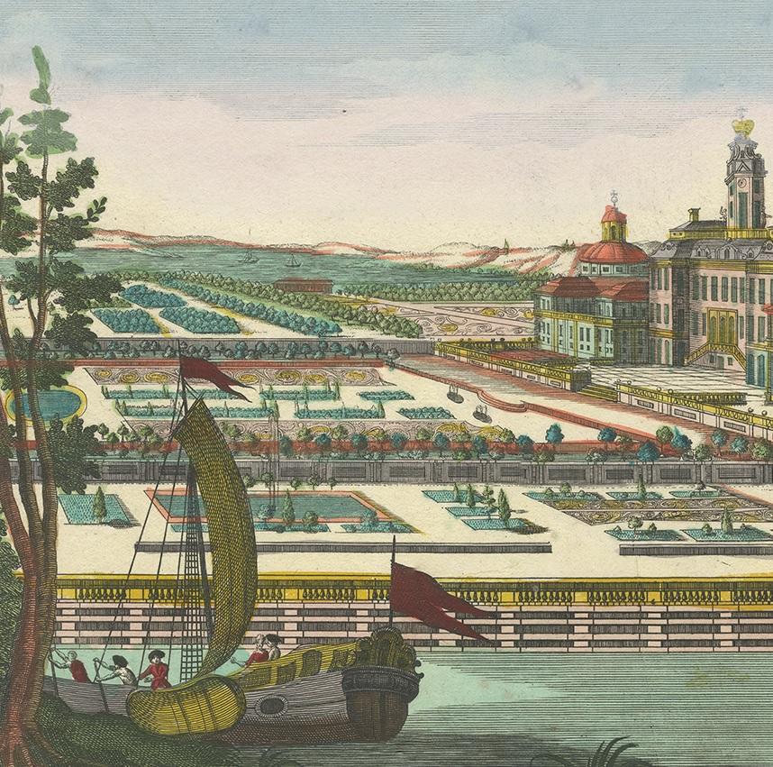 Antique Print of Drottningholm Palace, the Royal Palace in Sweden, circa 1770 In Fair Condition In Langweer, NL