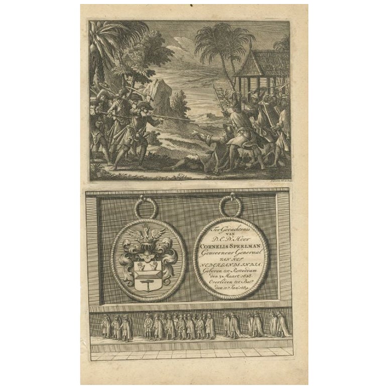 Impression ancienne de colons néerlandais combattant les autochtones indonésiens, 1726