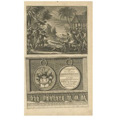 Impression ancienne de colons néerlandais combattant les autochtones indonésiens, 1726