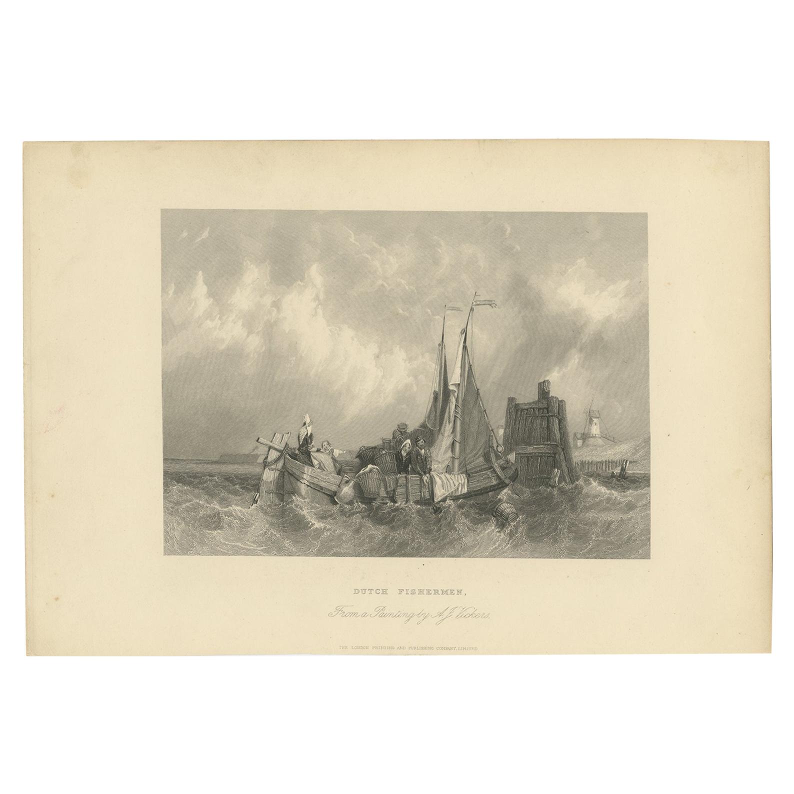 Impression ancienne de pêcheurs néerlandaises, vers 1860