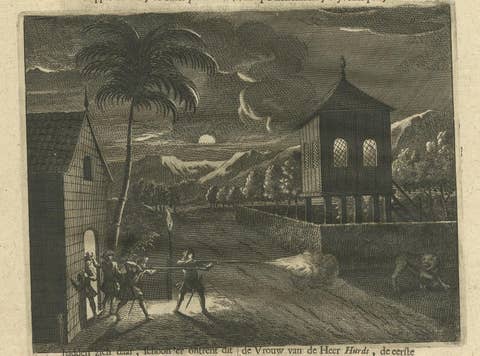 Antique Print of Dutch Guards and a Tiger by Valentijn, 1726