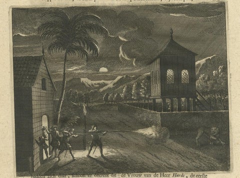Antique Print of Dutch Guards and a Tiger by Valentijn, 1726