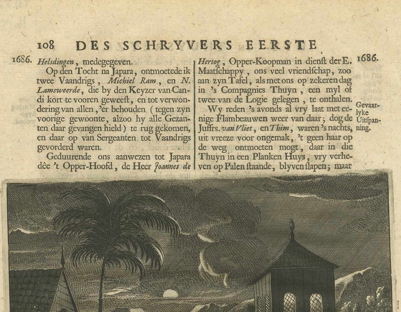Antiker antiker Druck von niederländischen Gardisten und einem Tiger von Valentijn, 1726 (Niederländisch) im Angebot