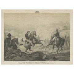 Gravure ancienne du Prince néerlandais Willem d'Orange à la bataille de Waterloo, c.1855