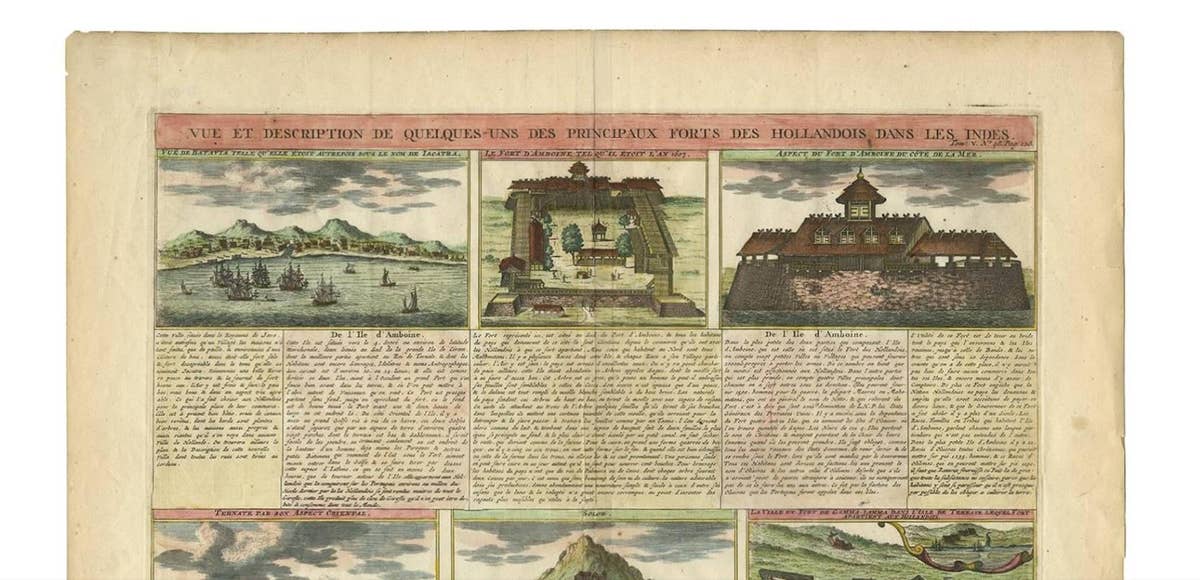 Antique Print of Dutch V.O.C. Trading Outposts and Forts in the East Indies