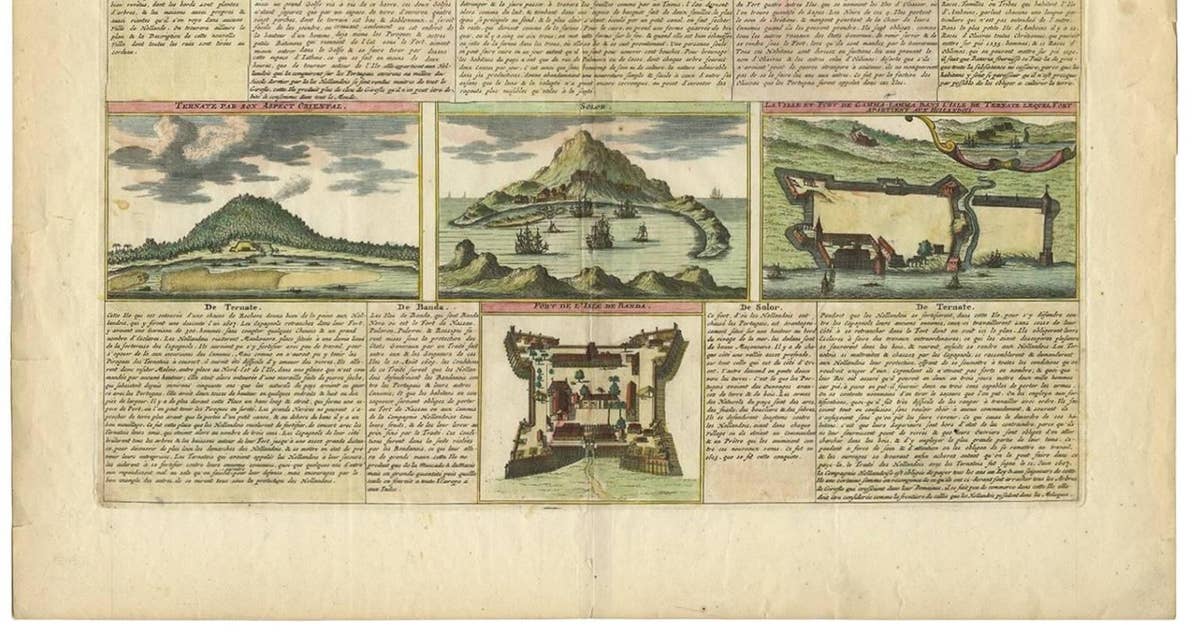 Antique Print of Dutch V.O.C. Trading Outposts and Forts in the East Indies