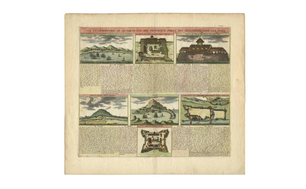 Antique Print of Dutch V.O.C. Trading Outposts and Forts in the East Indies