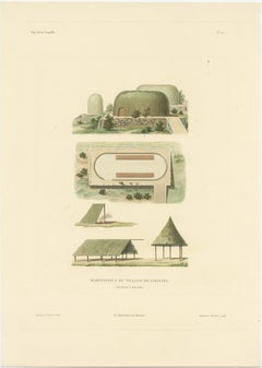 Antique Print of Dwellings in Likiliki Village, New Ireland