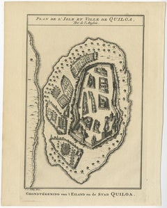 Antique Print of East African Island of Quiloa or Kilwa Kisiwani, Tanzania, 1749