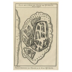 Antique Print of East African Island of Quiloa or Kilwa Kisiwani, Tanzania, 1749