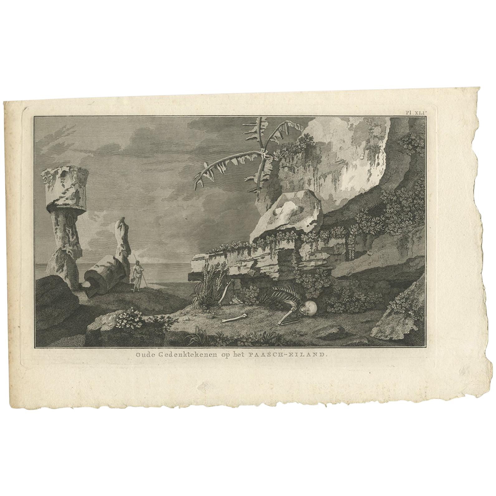 Ein antiker Druck aus der niederländischen Übersetzung der Reiseberichte von Kapitän James Cook mit dem Titel 