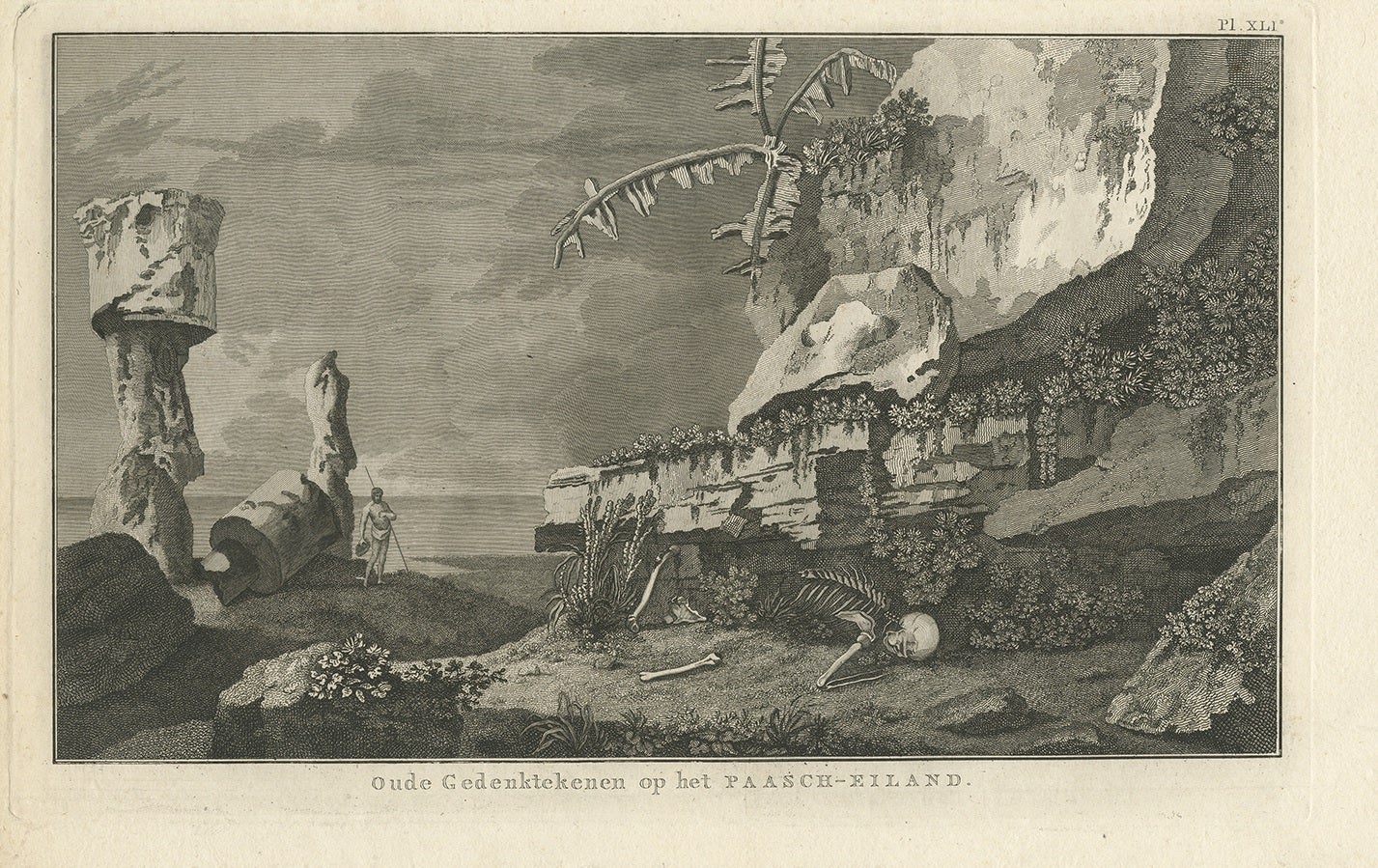 Antique Print of Easter Island by Cook, 1803