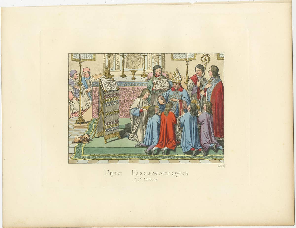 Antique Print of Ecclesiastical Rites, 15th Century, by Bonnard, 1860