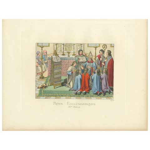 Antique Print of Ecclesiastical Rites, 15th Century, by Bonnard, 1860