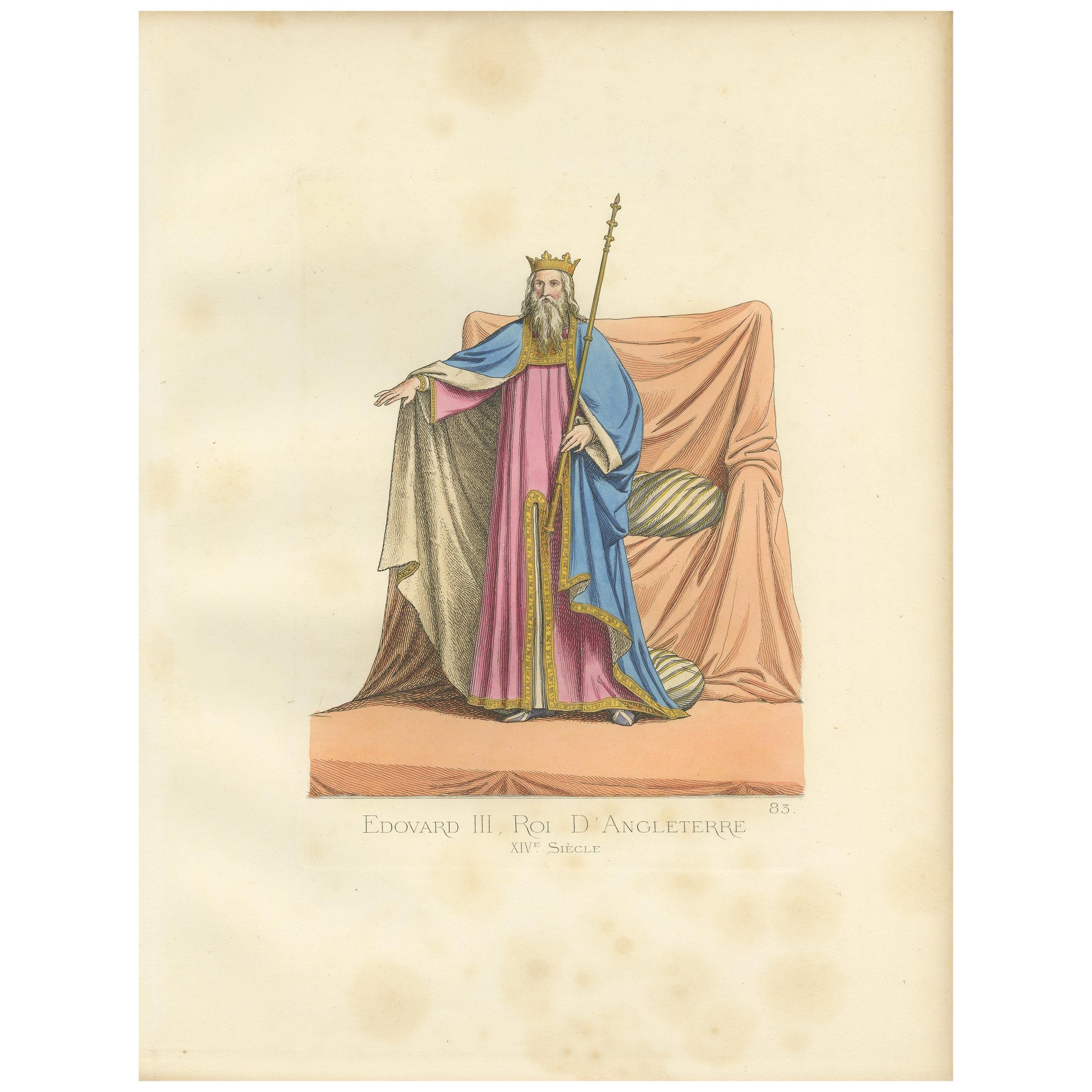 Antique Print of Edward III, King of England, by Bonnard, 1860