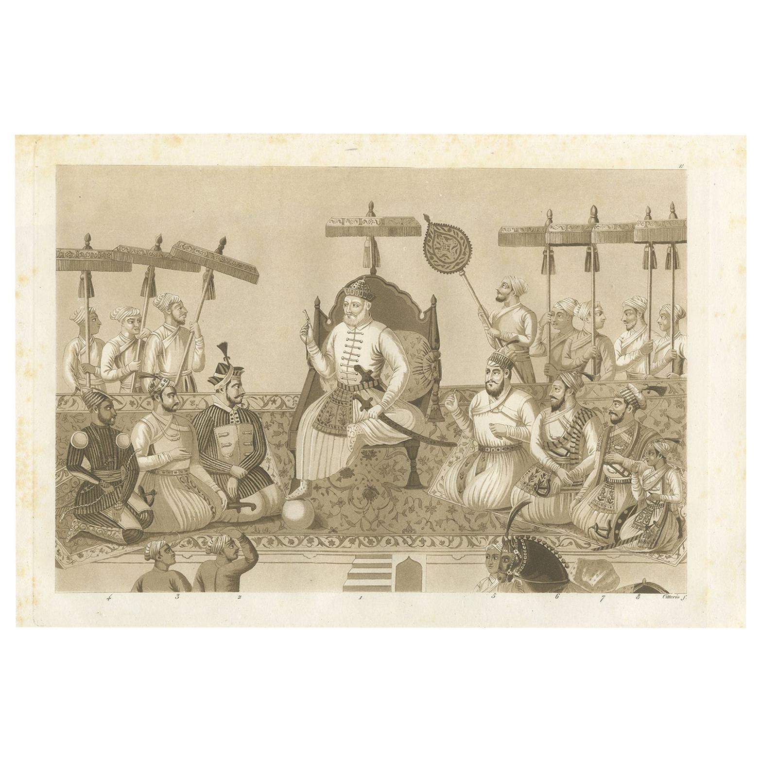 Stampa antica di otto governanti della casa di Bijapur in India, '1831