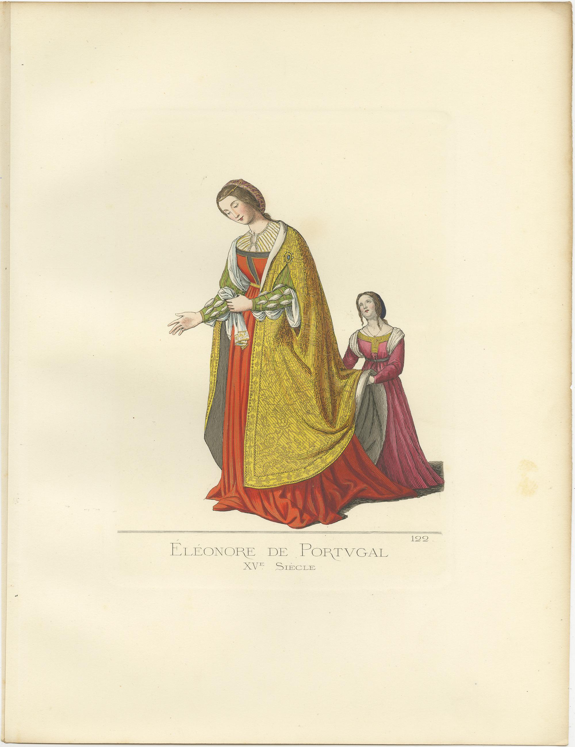 Antique Print of Eleanor of Portugal, 15th Century, by Bonnard, 1860 In Good Condition In Langweer, NL