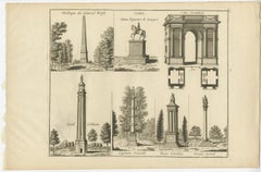 Antique Print of Elements of Stowe Park, Stowe, Buckinghamshire, England, c.1785