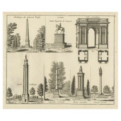 Antique Print of Elements of Stowe Park, Stowe, Buckinghamshire, England, c.1785