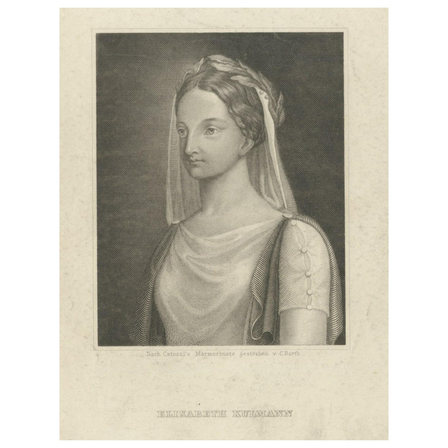 Antiker Druck von Elisabeth Kulmann, einem russischen Dichter, der 11 Sprachen aussprüchtete, um 1850