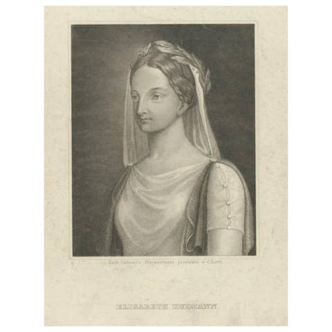 Antique Print of Elisabeth Kulmann, A Russian Poet Who Spoke 11 Languages, c1850