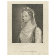 Stampa antica di Elisabeth Kulmann, una poetessa russa che parlava 11 lingue, 1850 ca.
