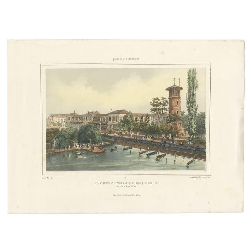 Antique Print of Enghien-les-bains, a Commune in the Northern Suburbs of Paris For Sale