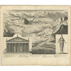 Antique Print of Ephesus with an Inset of the Temple of Artemis in Turkey, 1725
