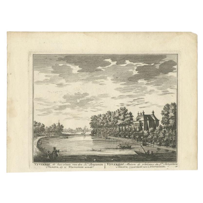 Antique Print of Estate Vijverhof by Stoopendaal, 1719 For Sale