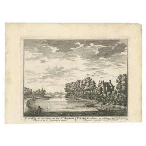 Antique Print of Estate Vijverhof by Stoopendaal, 1719