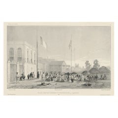 Antiker Druck europäischer Fabriken in Guangzhou in China, um 1850