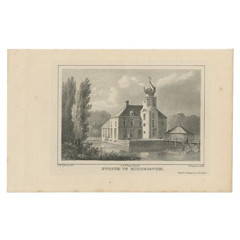 Antique Print of Ewsum Castle, Middelstum, the Netherlands, 1846 For Sale
