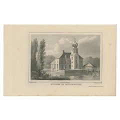 Antiker Druck des Schlosses Ewsum, Middelstum, Niederlande, 1846