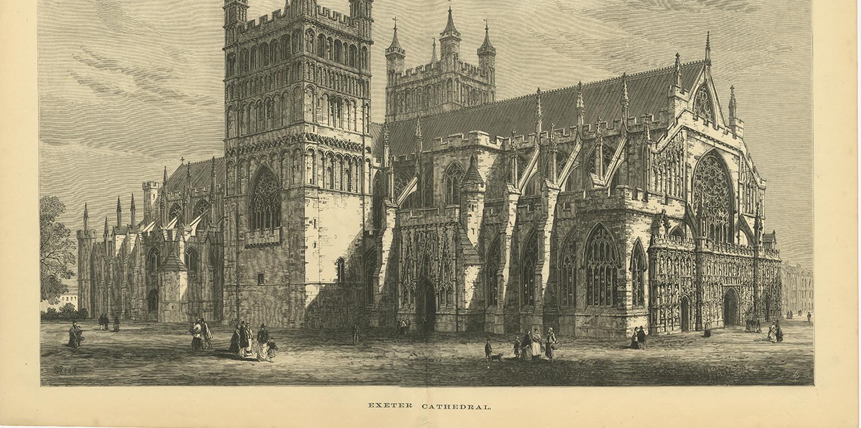 19th Century Antique Print of Exeter Cathedral from the Illustrated London News, 1877 For Sale