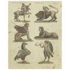 Antique Print of Fabulous Animals, incl the Spinx, Sirens and Gryllus,  ca. 1800