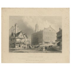 Antiker Druck von Faneuil Hall in Boston, um 1860