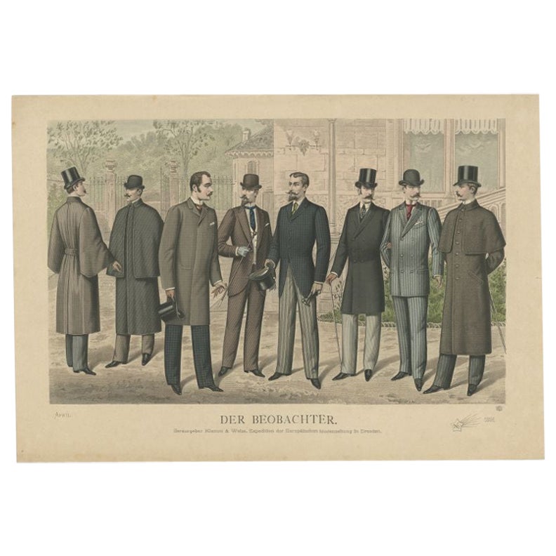 Gravure ancienne de La mode en avril 1891 par Klemm & Weiss, circa 1900
