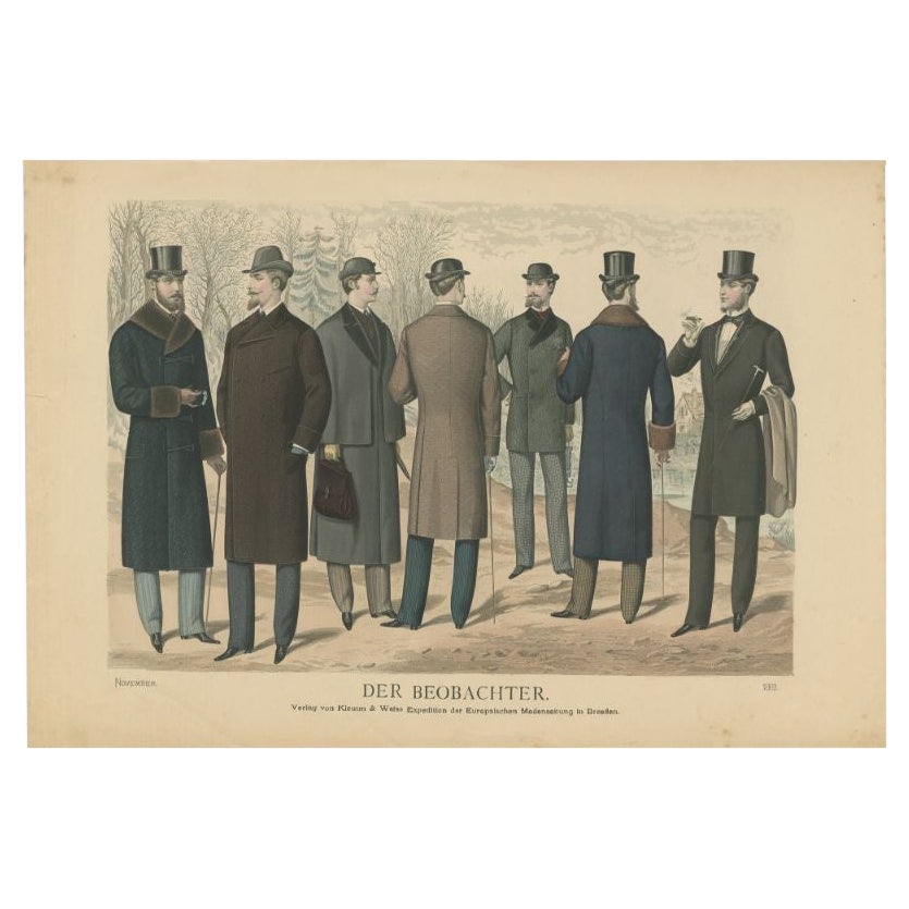 Gravure ancienne de La mode en novembre 1882 par Klemm & Weiss, circa 1900