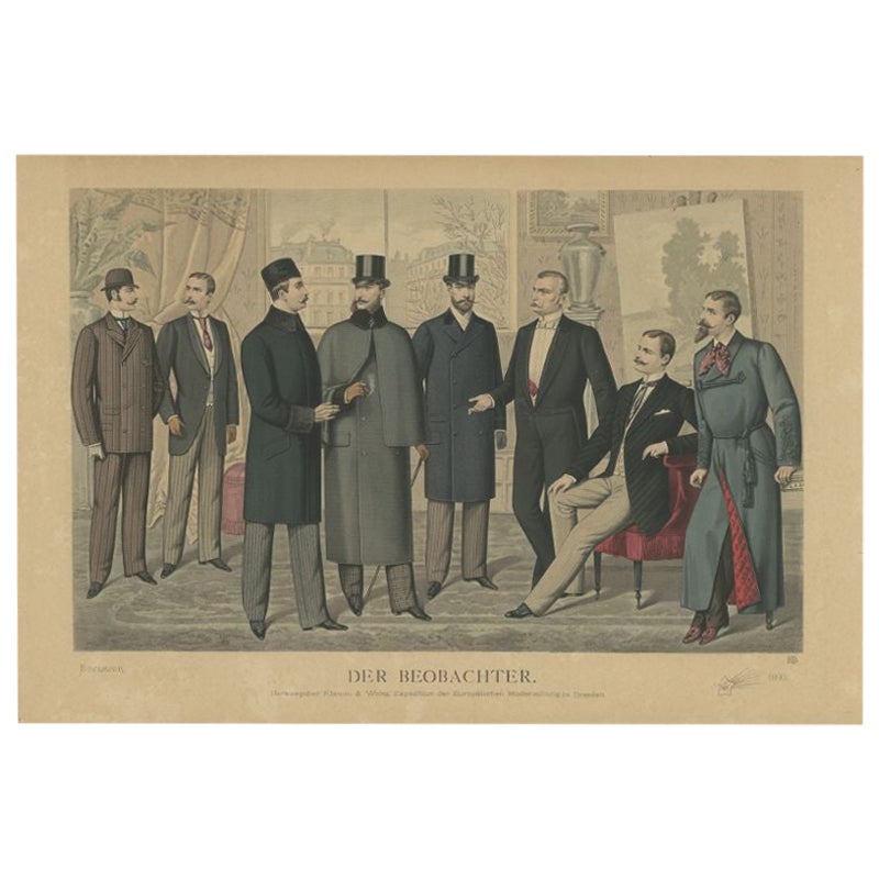 Gravure ancienne de la mode en novembre 1890 par Klemm & Weiss, circa 1900