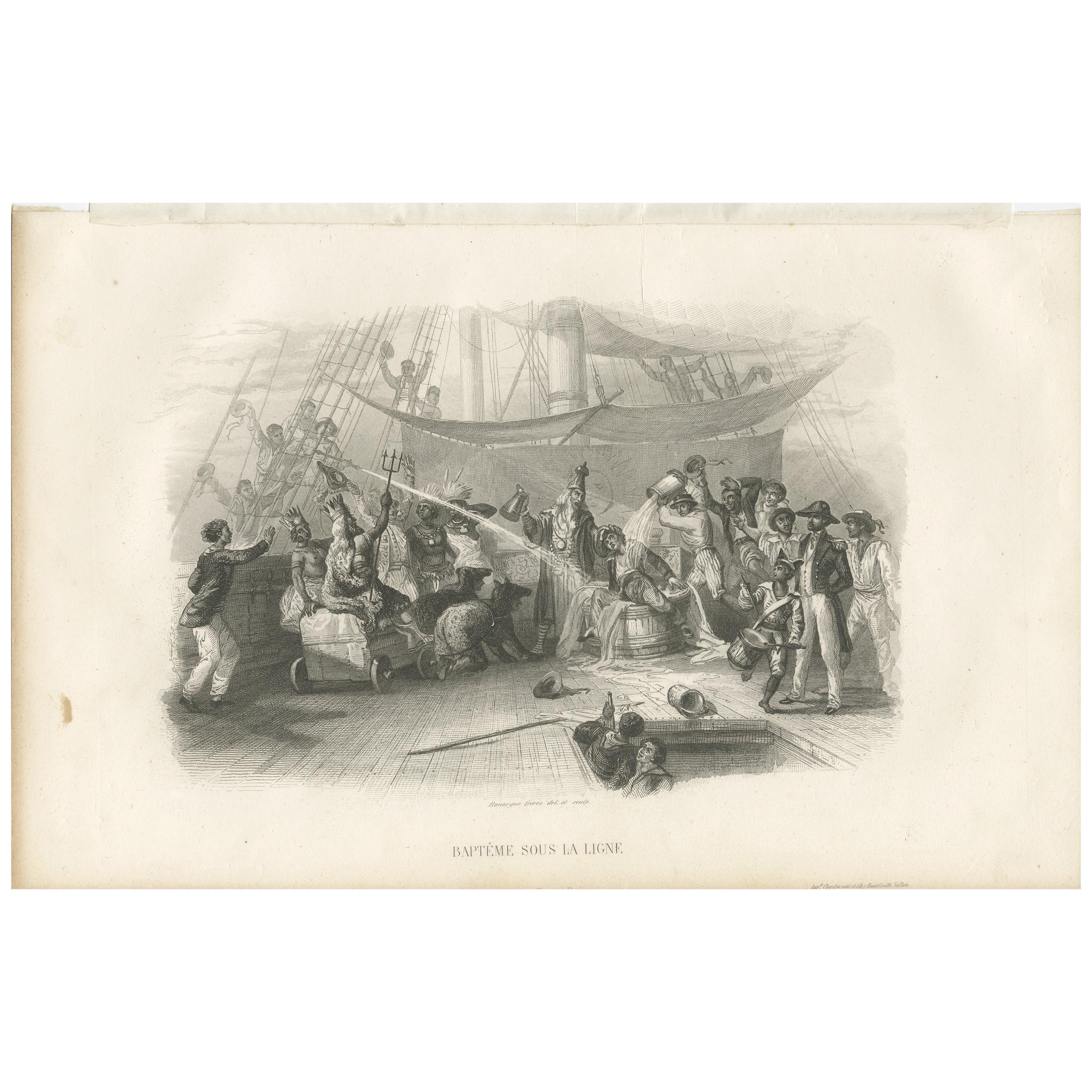 Antique Print of Father Neptune and His Court by D'Urville '1853' For Sale