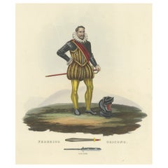 Antique Print of Federigo Oricono, Tournament Baton and Voulge-Blade, 1842