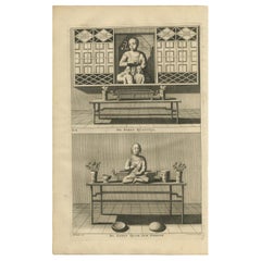 Antiker antiker Druck der weiblichen Gottheiten des chinesischen Buddhismus von Valentijn, 1726