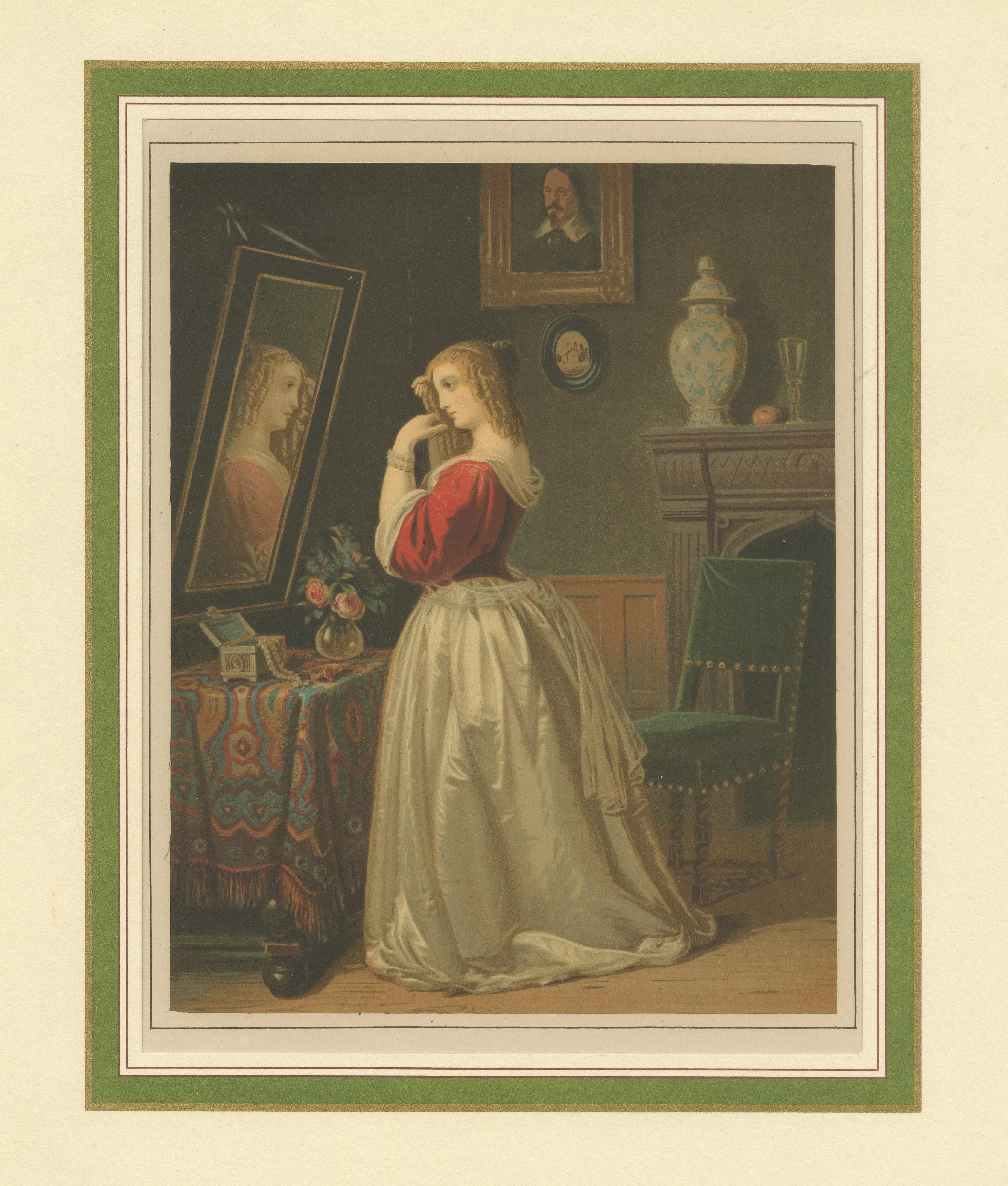 19th Century Antique Print of Feminine Rituals: The Toilette in Victorian Art, circa 1880 For Sale
