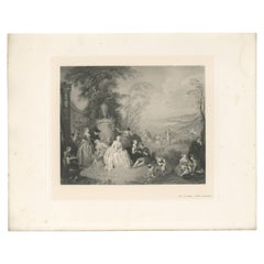 Grabado antiguo de "Fiesta Galante" realizado según J.B.J. Pater (1902)