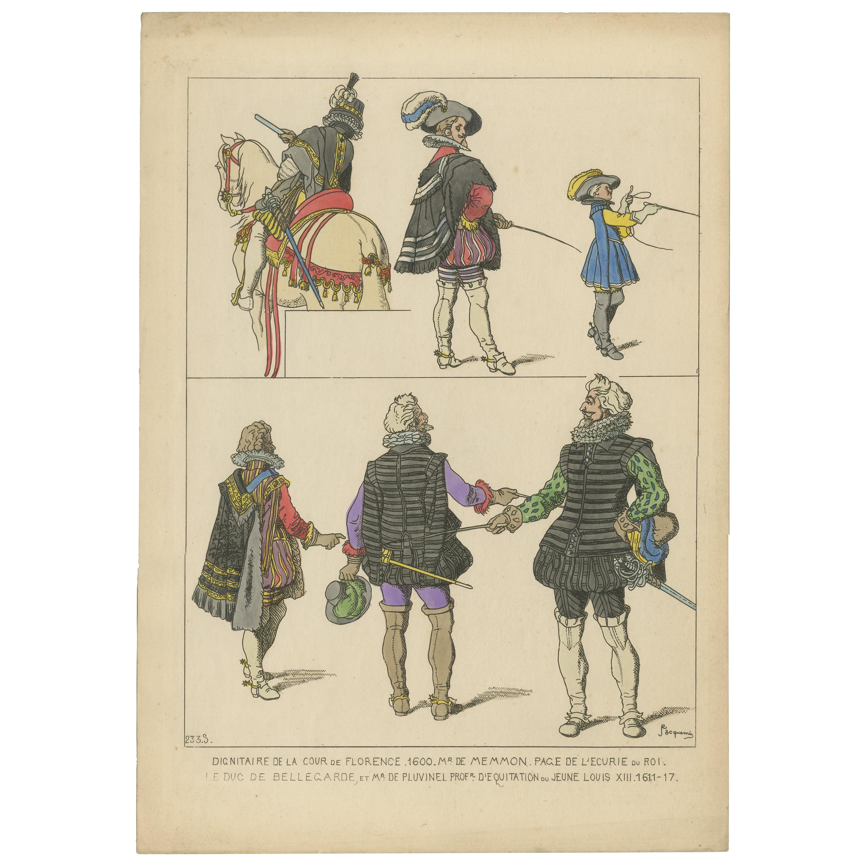 Antique Print of Figures from the Court of Florence by Jacquemin 'c.1870' For Sale