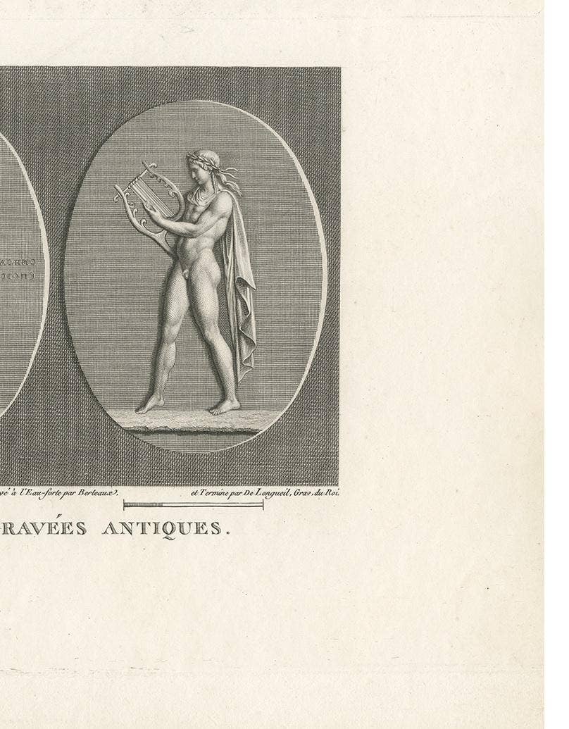 Antique Print of Figures Playing the Lira, circa 1810