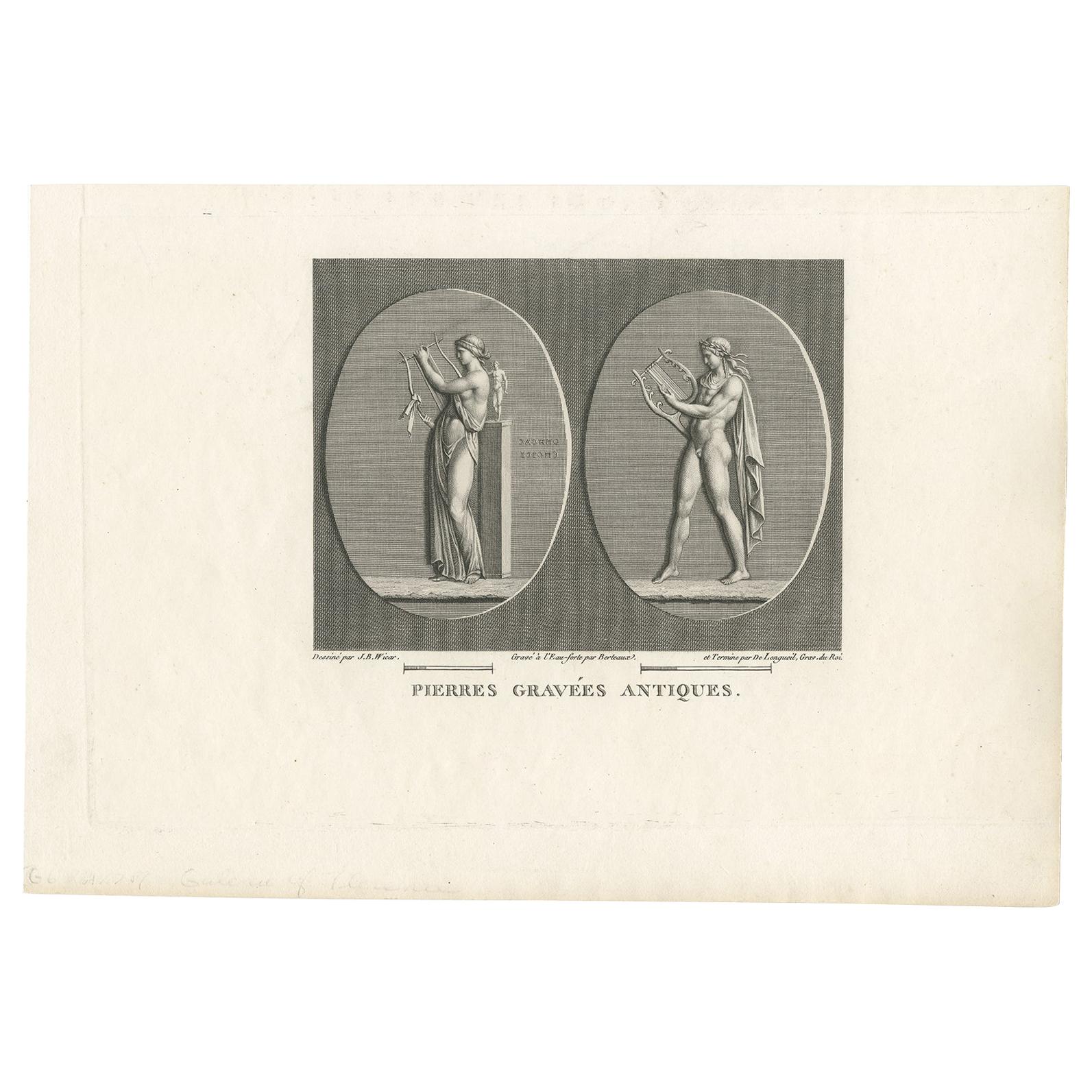 Antiker Druck von Figuren, die Lira spielen, um 1810 im Angebot