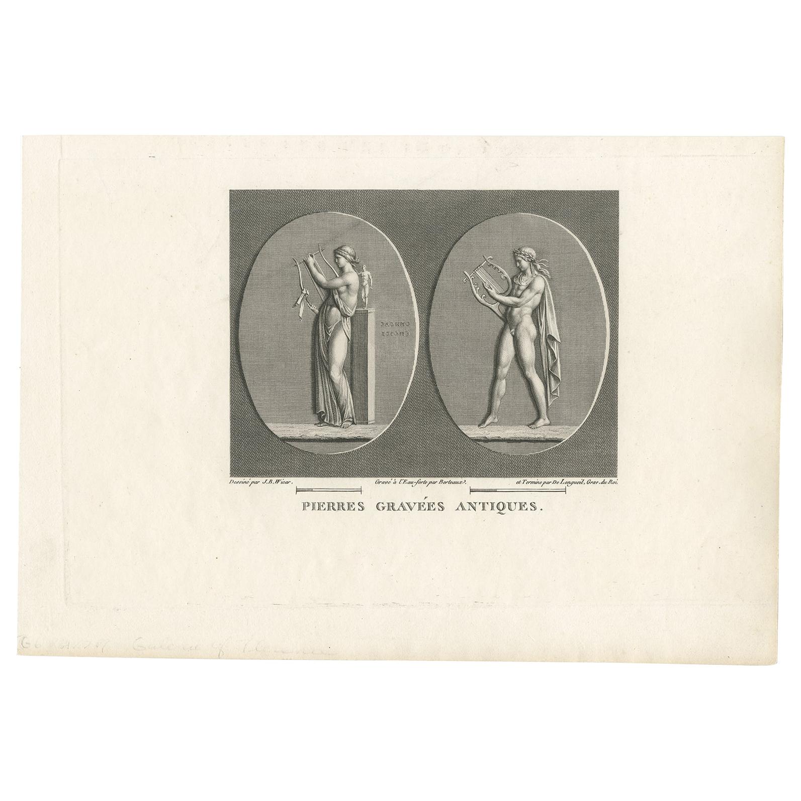 Antique Print of Figures Playing the Lira, circa 1810 For Sale