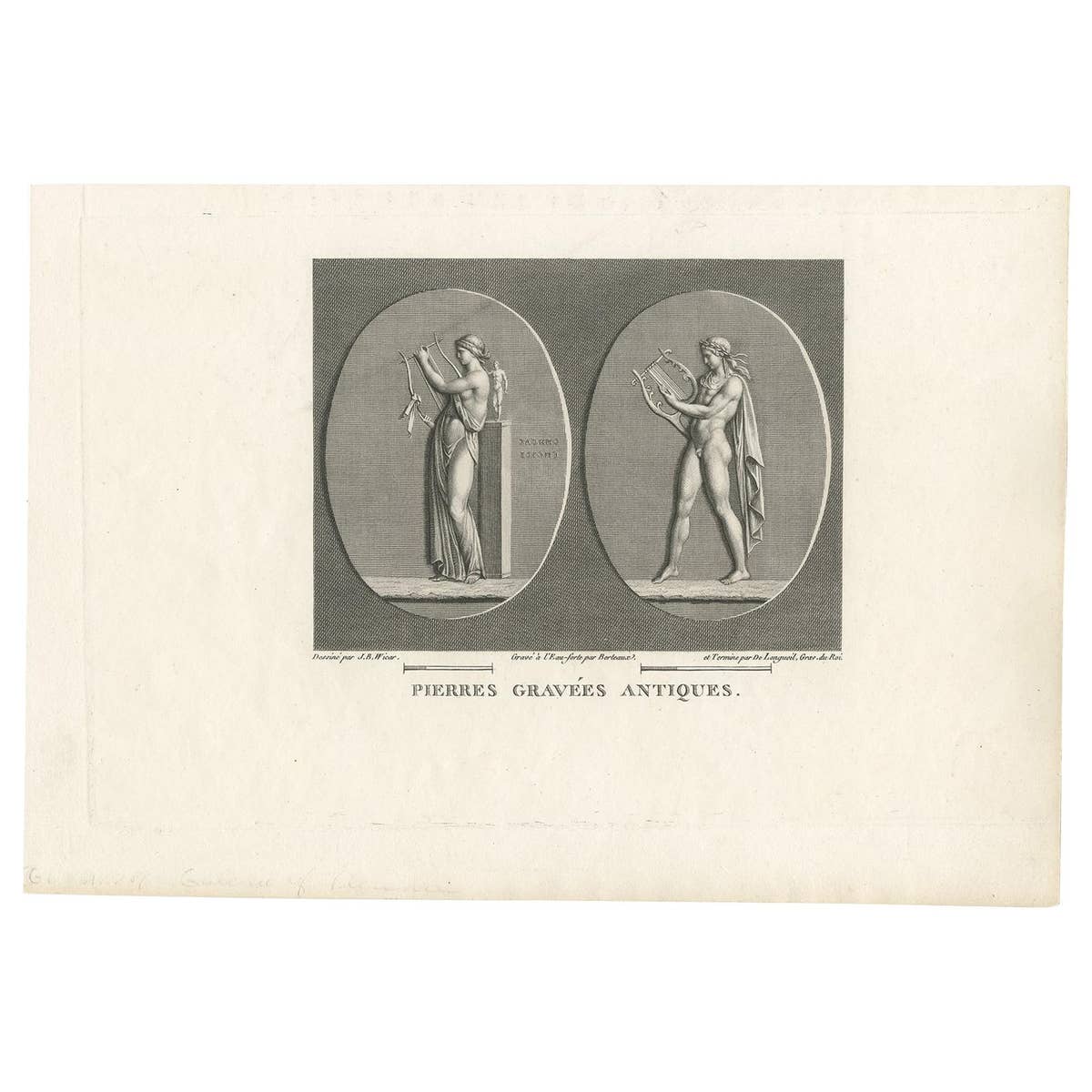 Antique Print of Figures Playing the Lira, circa 1810